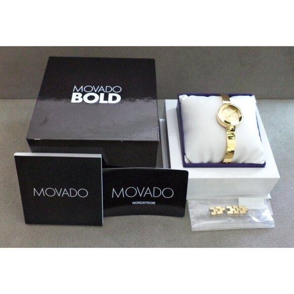 MOVADO BOLD Ladies BRACELET WATCH New Battery WORKING BOX Booklet XLinks Unworn - Picture 2 of 9